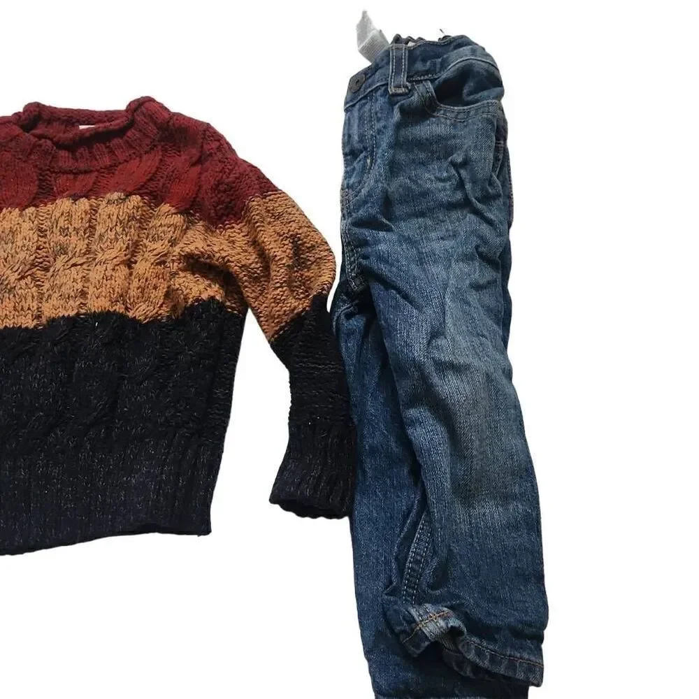 Boys Size 12 Months Sweater & Jeans Outfit OshKosh Jeans Cat & Jack Sweater